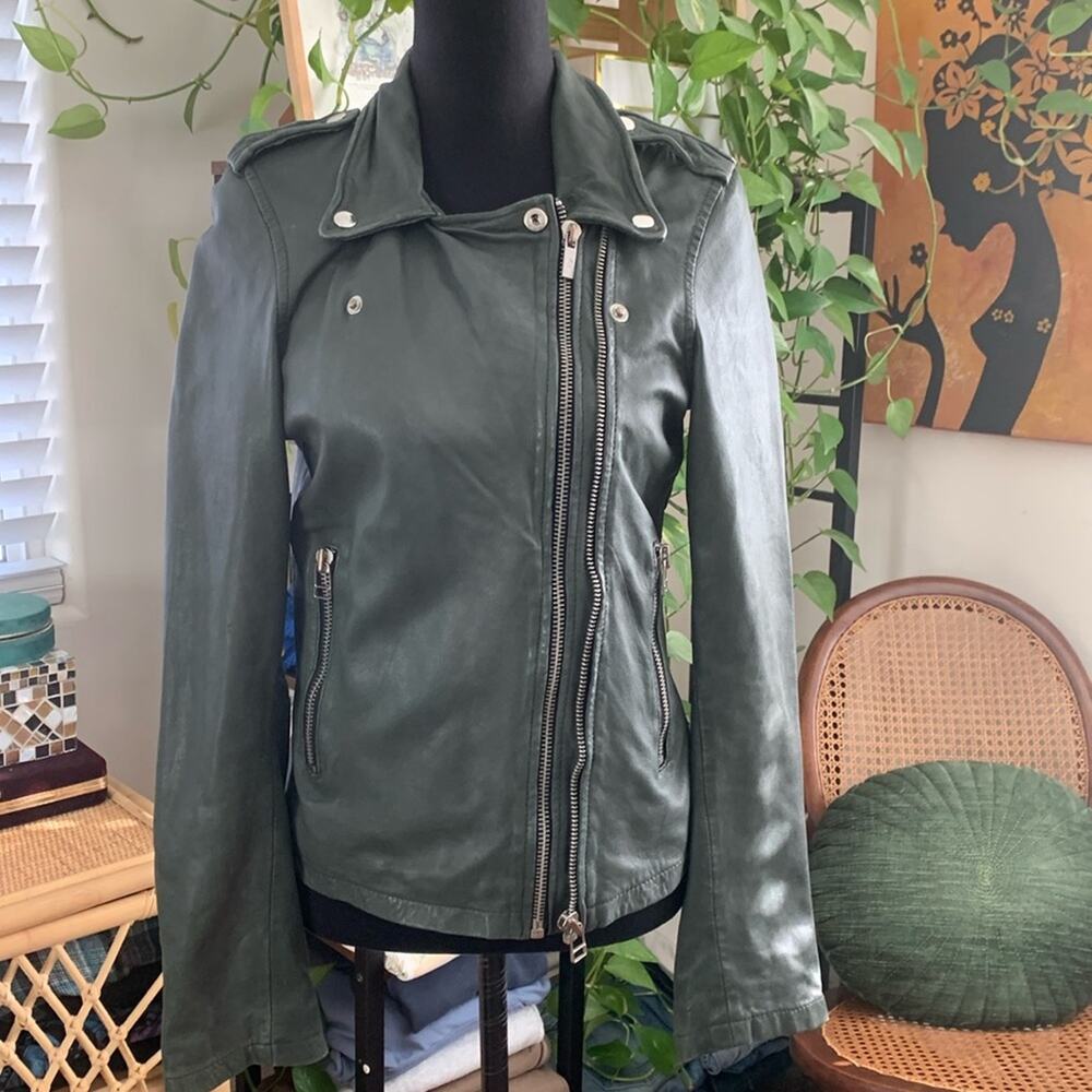 Goosecraft Biker 513 Hunter Green Leather Zip Up Moto Jacket